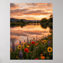 Póster del paisaje del río al atardecer
