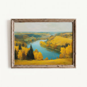 Póster del paisaje del valle del río Otoño Dorado