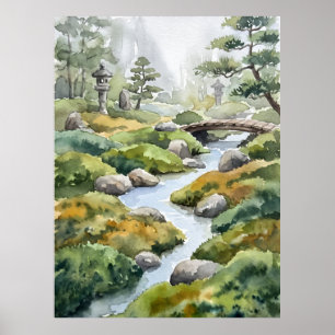 Póster del paisaje espiritual del jardín Zen Strea