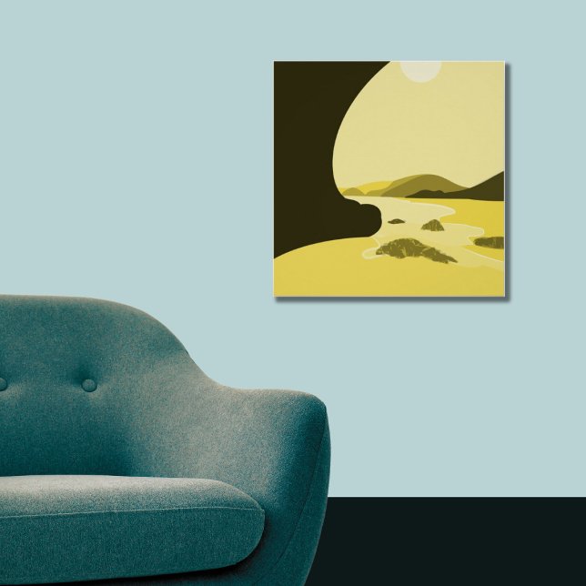 Poster del paisaje marino de arte digital amarillo (Digital Art Yellow Beach Seascape Poster)