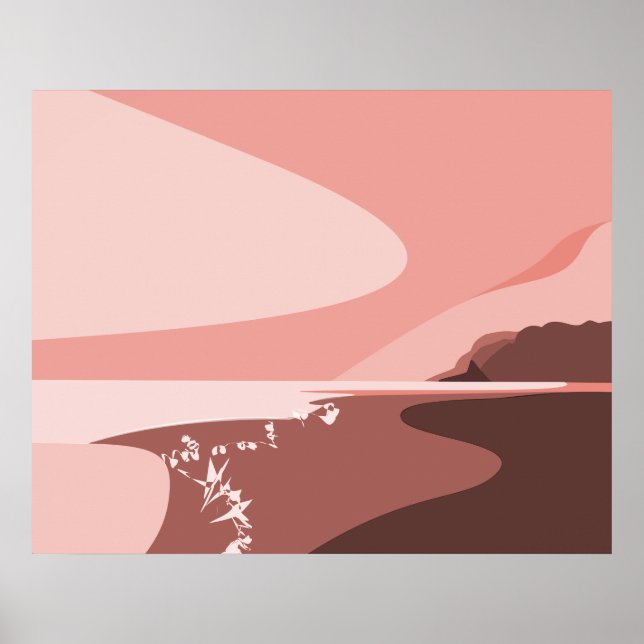 Poster del paisaje marino de arte digital rosa fem (Frente)