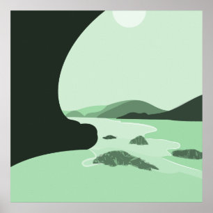 Poster del paisaje marino de arte digital turquesa