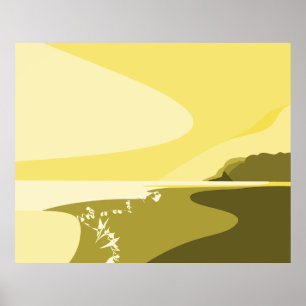 Poster del paisaje marino del arte digital amarill