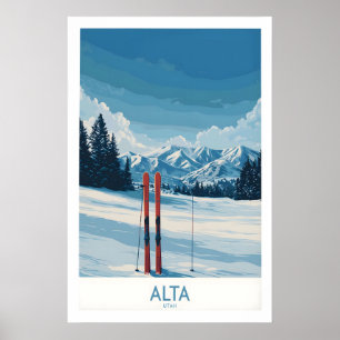 Póster del paisaje montañoso invernal de Alta Utah