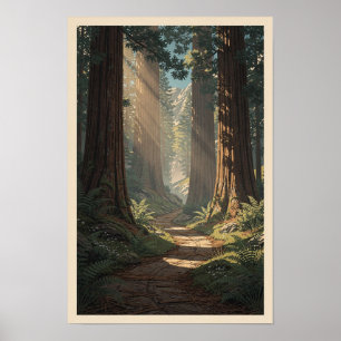 Póster del paisaje salvaje del bosque de secuoyas