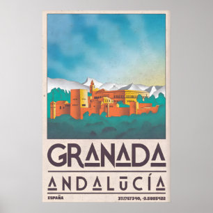 Póster del paisaje urbano de Granada - Viajes vint