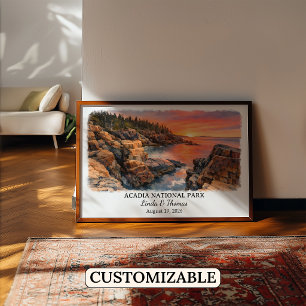 Póster del Parque Nacional Acadia Maine, Acuarela