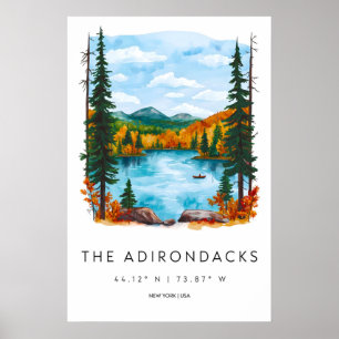Póster del Parque Nacional de acuarela de Adironda