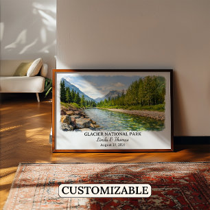 Póster del Parque Nacional Glaciar Montana, Acuare