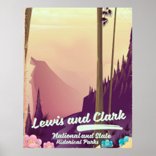 Póster del parque nacional y estatal Lewis y Clark