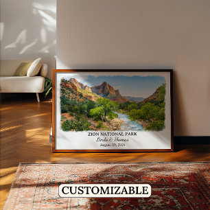 Póster del Parque Nacional Zion Utah, Acuarela, Pe