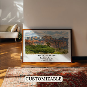 Póster del Parque Nacional Zion Utah, Acuarela, Pe