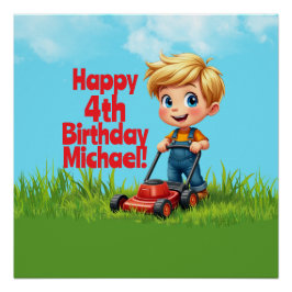 Poster del partido de cumpleaños Lawn Mower