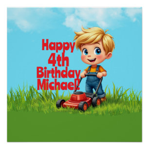 Poster del partido de cumpleaños Lawn Mower
