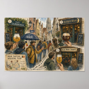 Póster del paseo de cerveza belga a través de la h