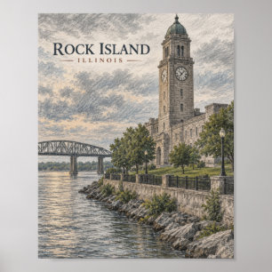 Póster del paseo marítimo de Rock Island Illinois