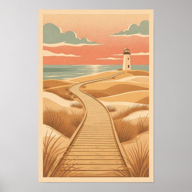 Póster del paseo marítimo y faro de Duna Dorada (Frente)