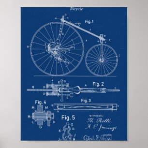 Póster del plano del patente de bicicleta de 1888