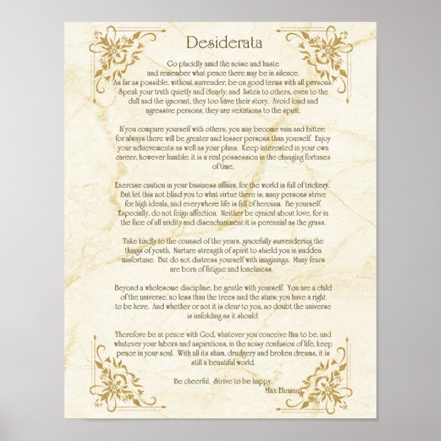 Póster del poema Desiderata de Max Ehrmann (Frente)