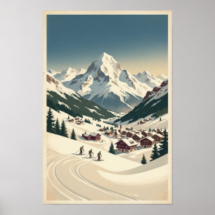 Póster del pueblo alpino de invierno