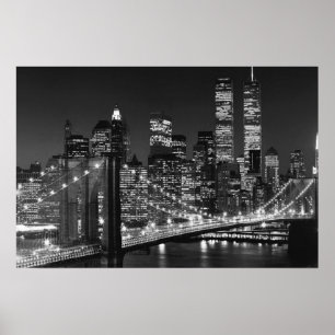 Póster del puente de Brooklyn negro y blanco Nueva