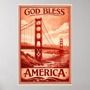 Póster del Puente Golden Gate - Dios Bendiga a Amé
