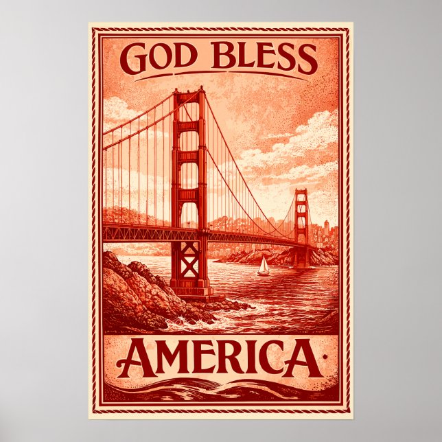 Póster del Puente Golden Gate - Dios Bendiga a Amé (Frente)