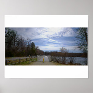 Póster del puente peatonal y paisaje acuático