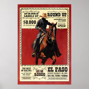 Póster del Rodeo de El Paso Arte impreso vintage d