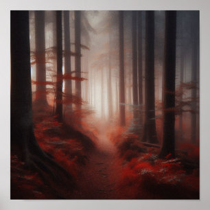 Póster del Sendero de Silencio del Bosque Rojo Bru