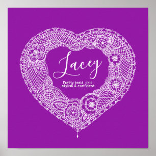 Póster del significado del nombre Lacey lace heart