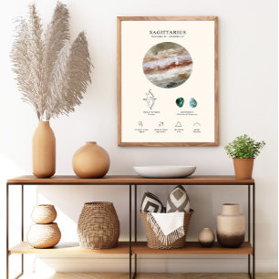 Póster del signo zodiacal Sagitario con piedra de