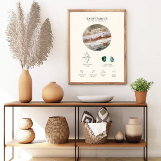 Póster del signo zodiacal Sagitario con piedra de