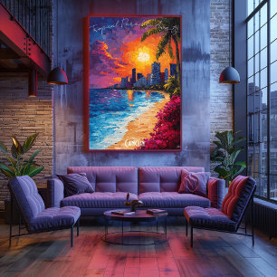 Poster del Skyline de Cancún - Vibrante arte playe