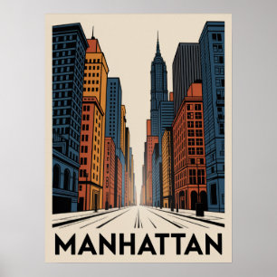 Póster del skyline de la Avenida Retro de Manhatta