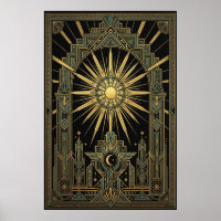 Póster del Sol y la Luna Celestiales Art Déco | Ge