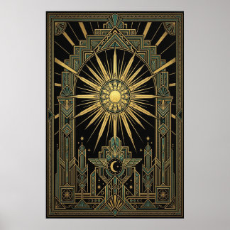 Póster del Sol y la Luna Celestiales Art Déco | Ge