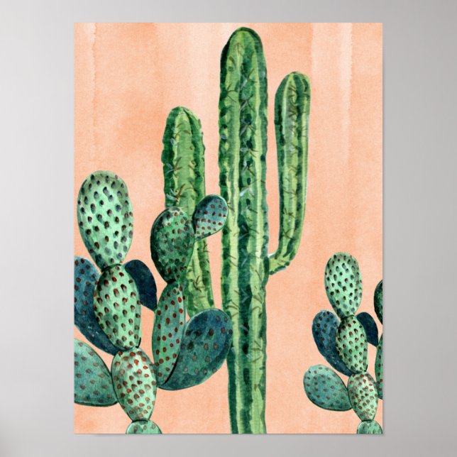 Póster del suroeste de cactus naranja acuarela (Frente)