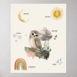 Póster del tiempo del búho del bosque