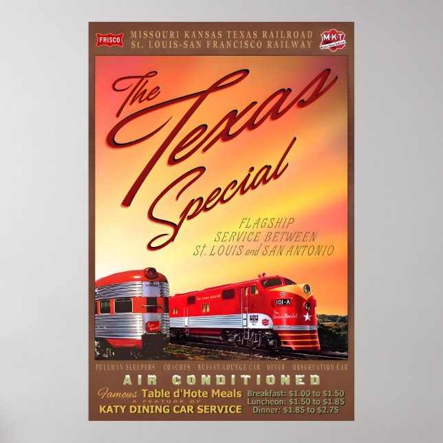 Póster del tren retro Texas Special MKT Katy Frisc (Frente)