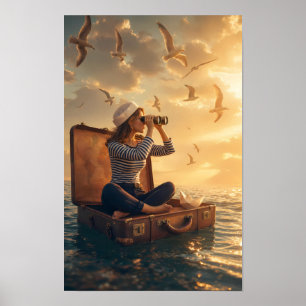 Póster del viaje de maravilla en el mar dorado