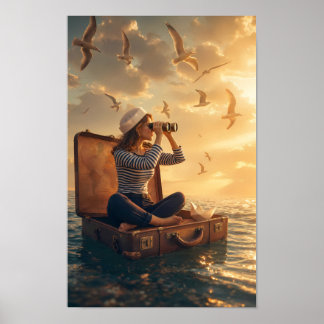 Póster del viaje de maravilla en el mar dorado