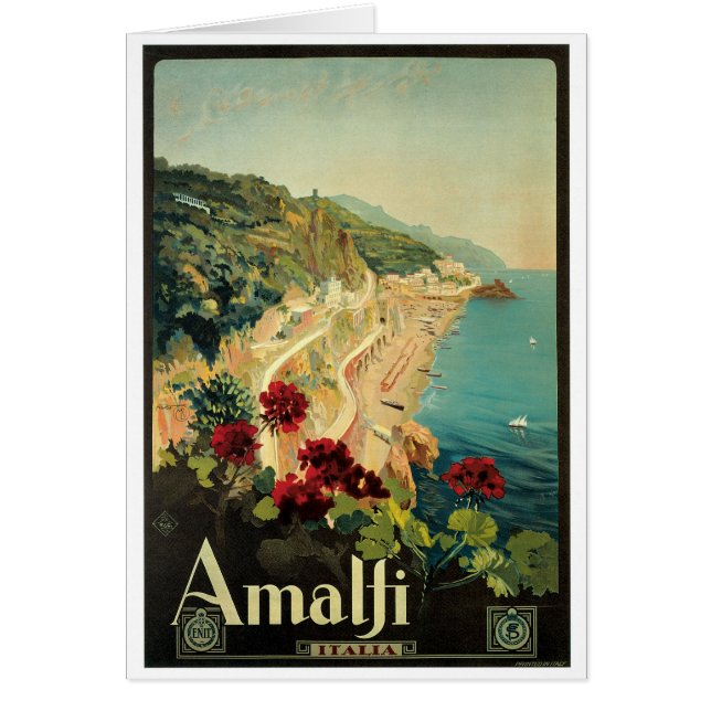 Poster del vintage de Amalfi, Italia (Frente)