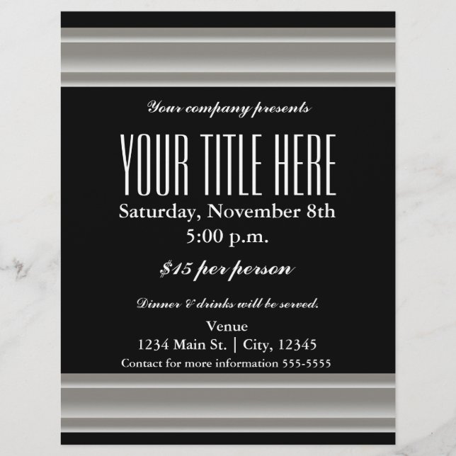 Poster del volante de eventos de glamour de Silver (Frente)