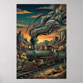 Póster del Western Express Art Déco - Tren geométr