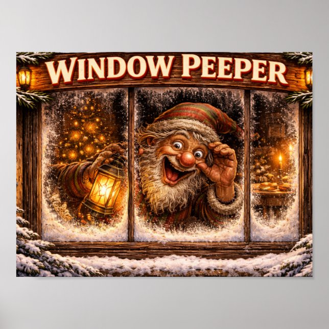 Póster del Yule Lad islandés Peeper de ventana (Frente)