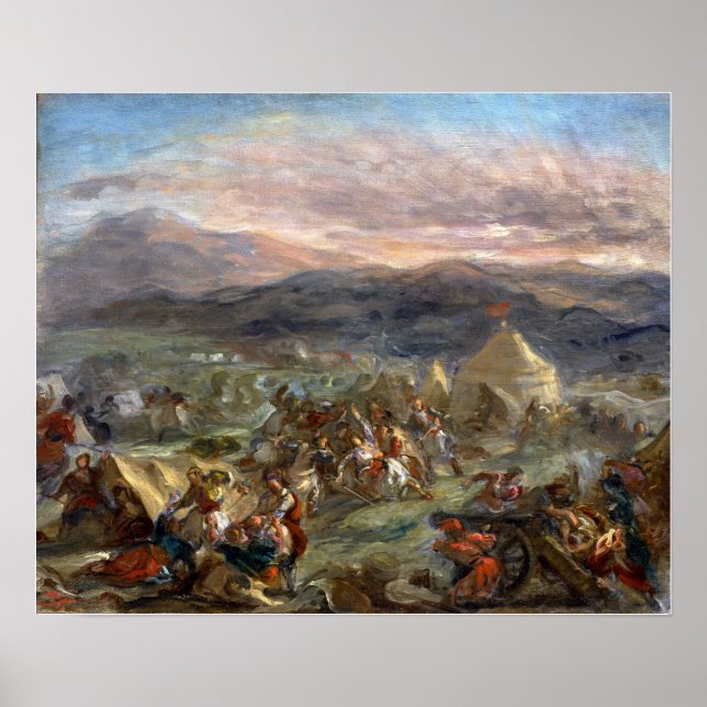 Póster Delacroix - Botzaris Sorprende Al Campamento Turco (Frente)