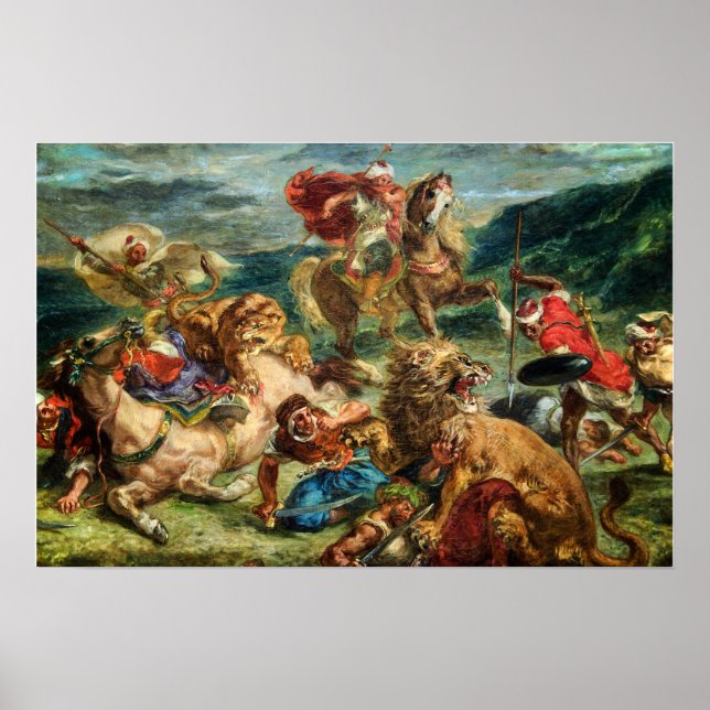 Póster Delacroix - Caza de leones (Frente)