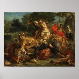 Póster Delacroix - Caza de leones 1855