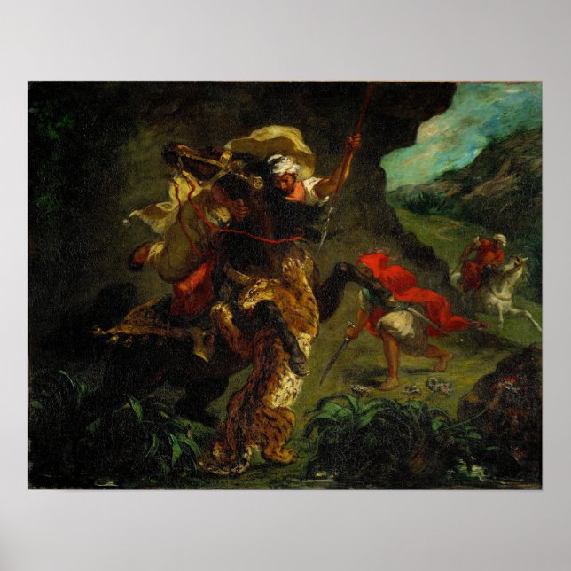 Póster Delacroix - Caza de tigres 1854 (Frente)